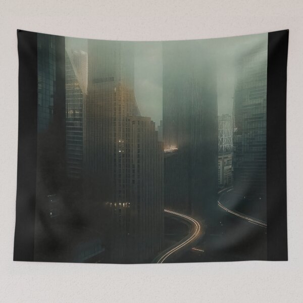 Item preview, Cyberpunk Skyline at Dusk - Chinese Cityscape Photography designed and sold by regnumsaturni.