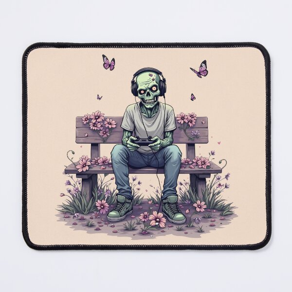 Item preview, Zombie Gamer on a Bench - Gaming Skull with Headphones designed and sold by BNCH44.