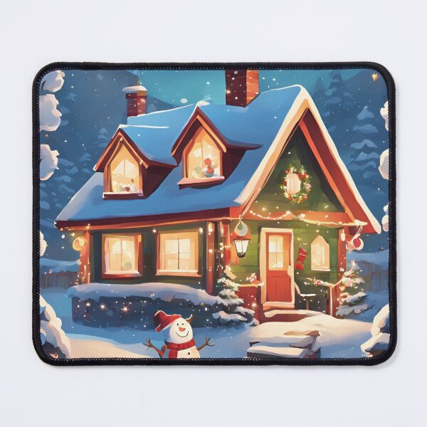 Item preview, Snowman in snow with house and trees designed and sold by Anisha  Vaz.