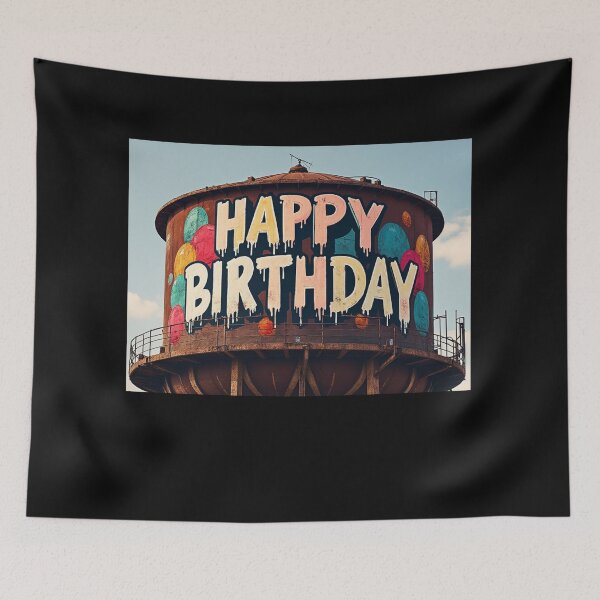 Item preview, Happy Birthday old rusty water tower designed and sold by DesignAFind.