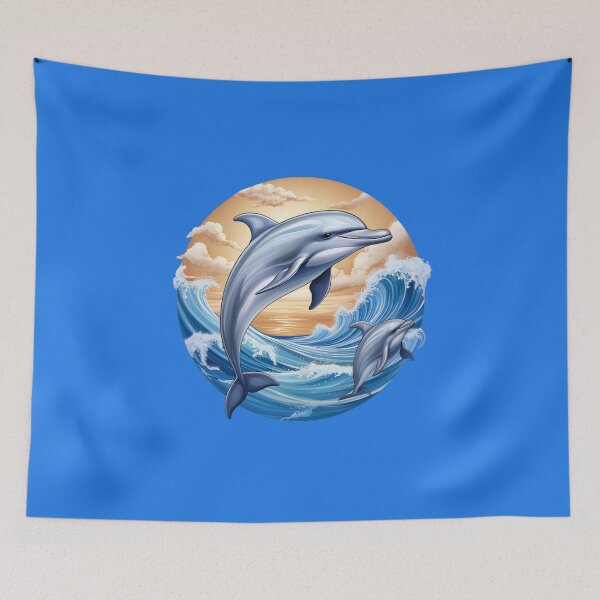 Item preview, Dolphins Leaping Through Ocean Waves designed and sold by BeachBreezyVA.