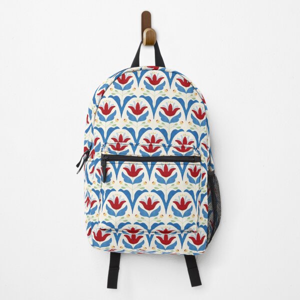 Aperçu de l'œuvre Motif de tulipes rouges et bleues audacieuses - Design floral d'art populaire créée et vendue par Studio Dotsch.
