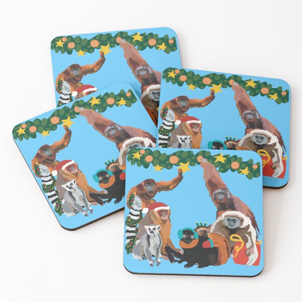 Item preview, C is for Christmas At The Zoo ,Christmas Primates – Festive Orangutan, Lemur & Gibbon Holiday Illustration designed and sold by PrettylittlepastelUk.