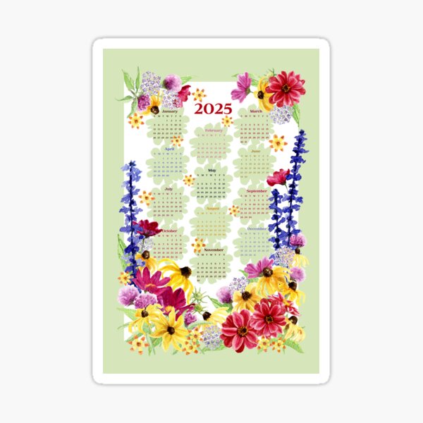 Watercolor Flowers Calendar 2025 Sticker