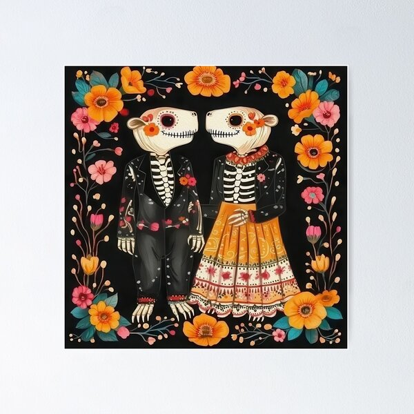 Item preview, Sweet Capybara Day of the Dead Couple designed and sold by newnomads-art.