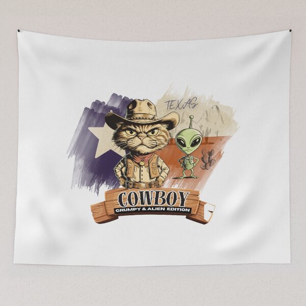 Item preview, Texas Cowboy Cat & Alien - Funny Texas Cowboy & cat lover gift designed and sold by MaFleiva.