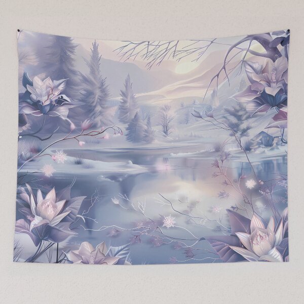 Item preview,  Mountains and river covered with snow. Winter landscape. Pastel colors. designed and sold by MagelliShop.