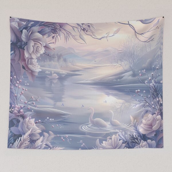 Item preview,  Mountains and river covered with snow. Winter landscape. Pastel colors. designed and sold by MagelliShop.