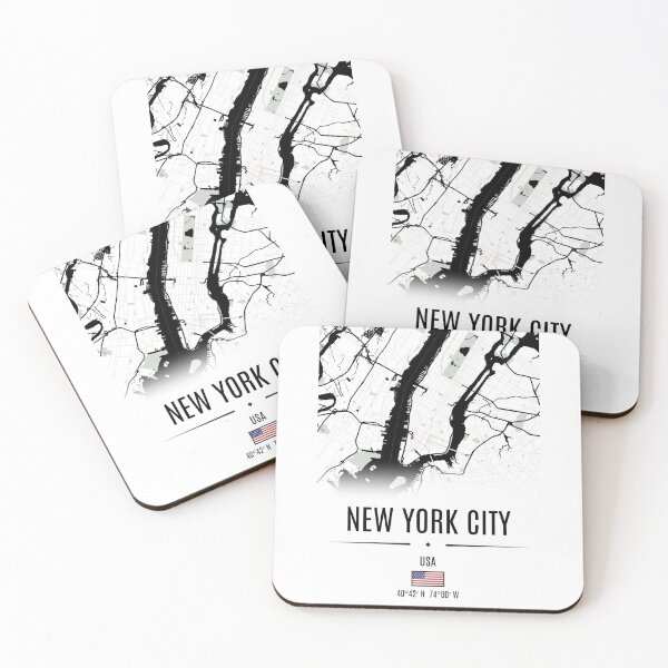 Item preview, Black and White New York City Map Art | NYC Coordinates Wall Decor | American Flag Print  designed and sold by Psycho-Crazy.