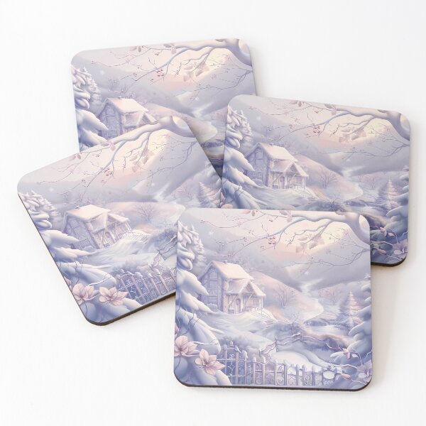 Item preview, Mountain landscape. Houses in the mountains covered with snow. Winter landscape. Pastel colors. designed and sold by MagelliShop.