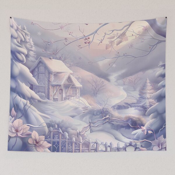Item preview, Mountain landscape. Houses in the mountains covered with snow. Winter landscape. Pastel colors. designed and sold by MagelliShop.