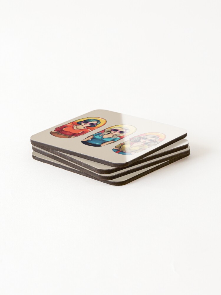Thumbnail 4 of 5, Coasters (Set of 4), Retro Girls | Sticker Pattern | Retro Collection designed and sold by monkeybusiness-.