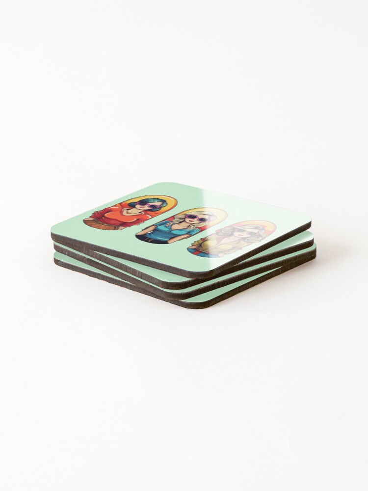 Thumbnail 4 of 5, Coasters (Set of 4), Retro Girls | Sticker Pattern | Retro Collection designed and sold by monkeybusiness-.
