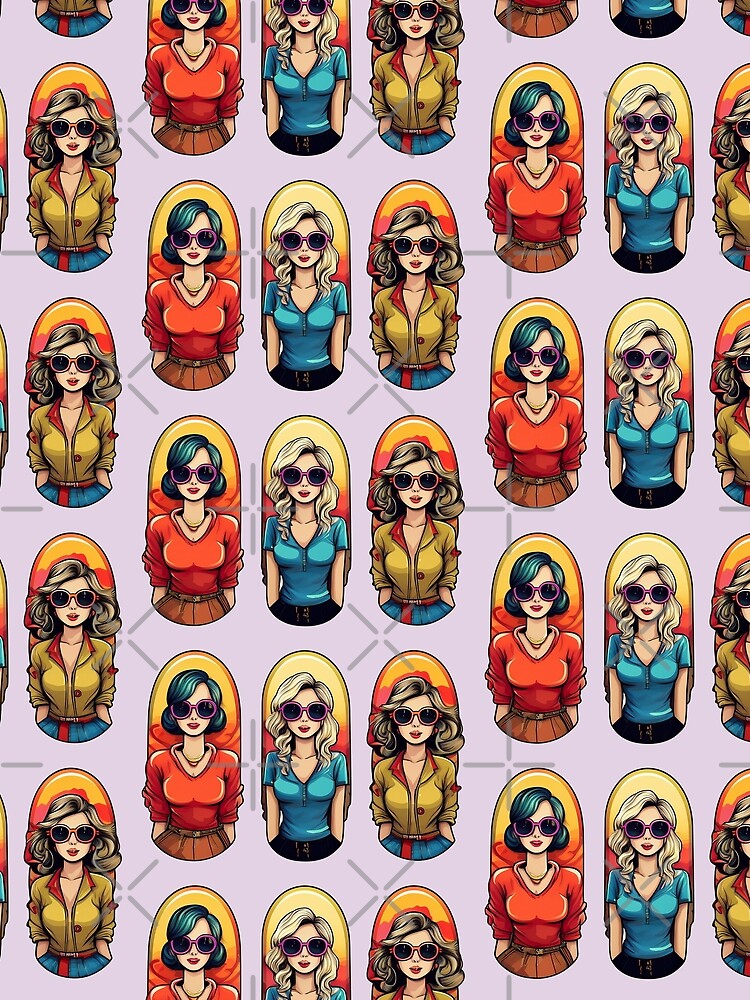 Thumbnail 3 of 3, Scarf, Retro Girls | Sticker Pattern | Retro Collection designed and sold by monkeybusiness-.
