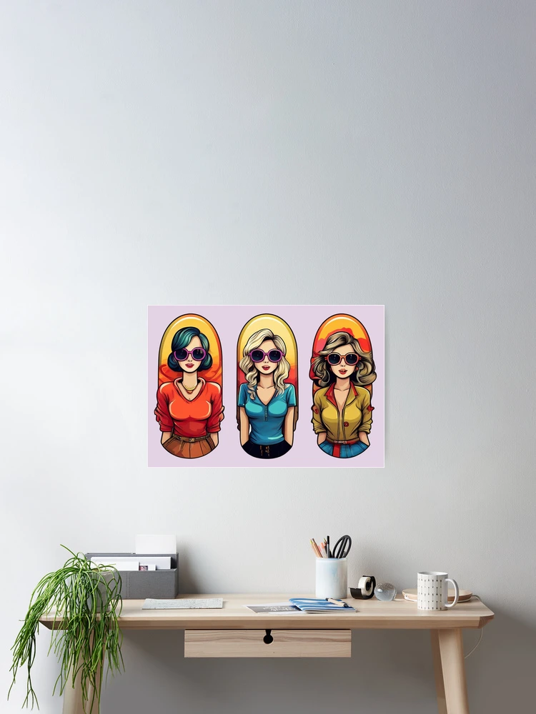Thumbnail 2 of 3, Poster, Retro Girls | Sticker Pattern | Retro Collection designed and sold by monkeybusiness.pt.