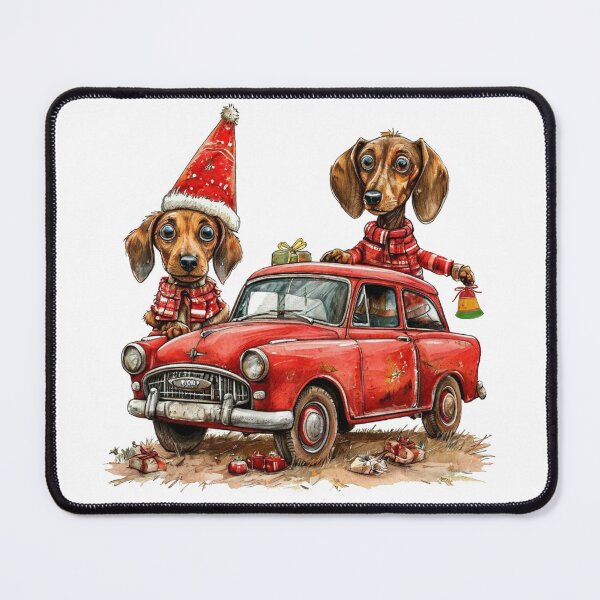 Item preview, Retro red car, dachshaund, Merry Christmas, Dog, designed and sold by iPrintPaws.