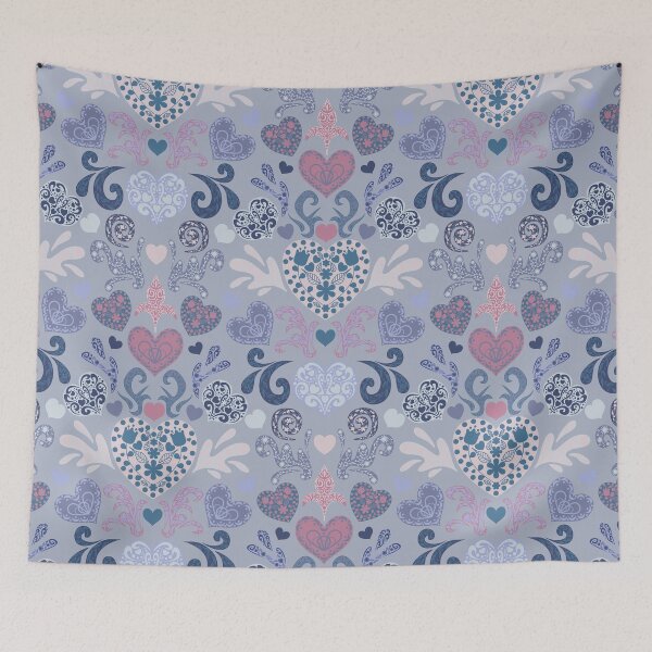 Item preview, Cool Ice Decorated Nordic Hearts Damask Pink Purple Blue designed and sold by GenAumonier.