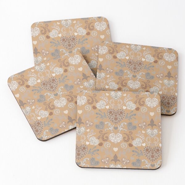 Item preview, Neutral Decorated Nordic Hearts Damask Beige Grey Brown designed and sold by GenAumonier.