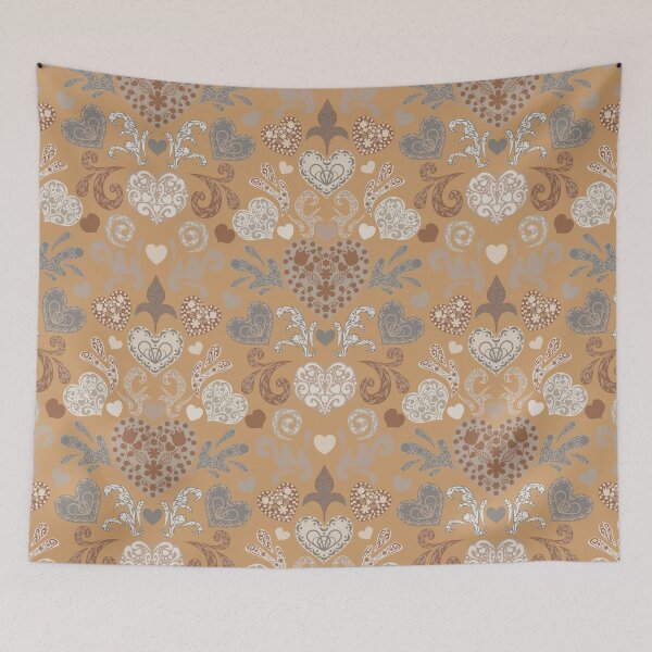 Item preview, Neutral Decorated Nordic Hearts Damask Beige Grey Brown designed and sold by GenAumonier.