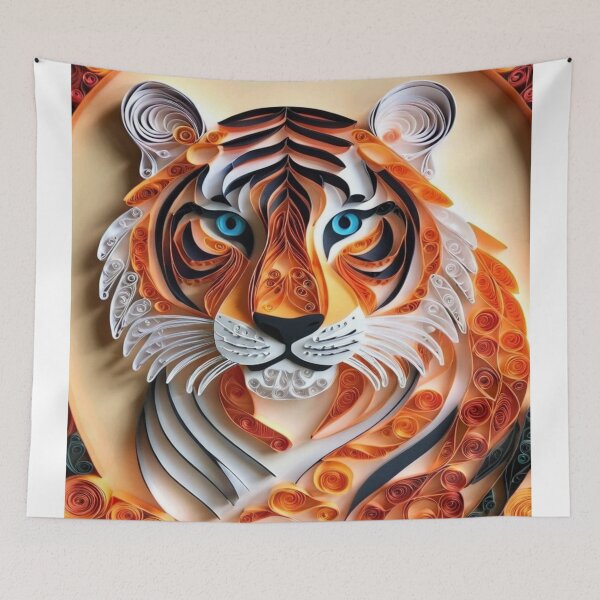 Item preview, Quilled Tiger Wall Art - Unique Paper Quilling Wildlife Decor - Abstract Tiger Art Print - Colourful Tiger Canvas Artwork for Home designed and sold by Monascreativeempire.