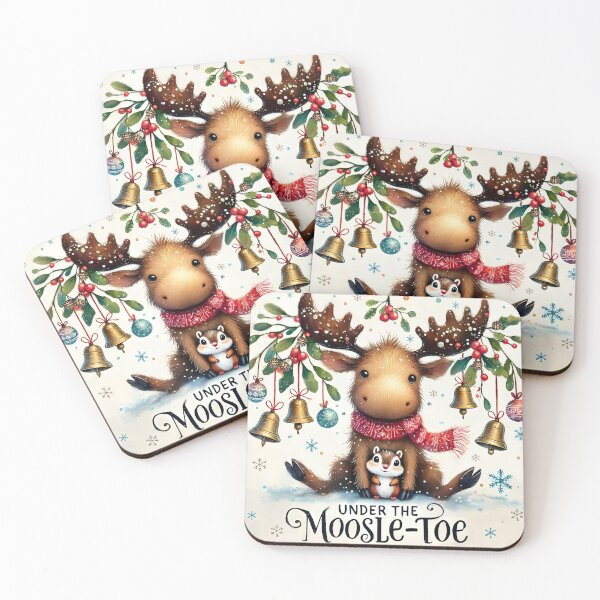 Item preview, Illustrated Christmas Moose Under the Mistletoe Bells Winter Holiday designed and sold by BreezyDawnDesigns.
