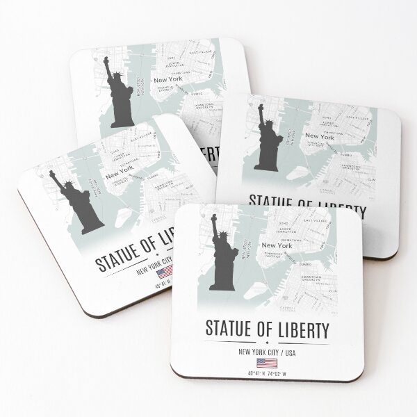 Item preview, Statue liberty - NYC Map Art – Detailed New York City Street Map with American Flag and Coordinates designed and sold by Psycho-Crazy.