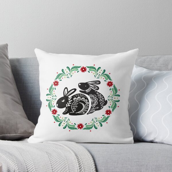 Item preview, "Folk Style: Two Loving Rabbits in Floral Frame designed and sold by GorinART.