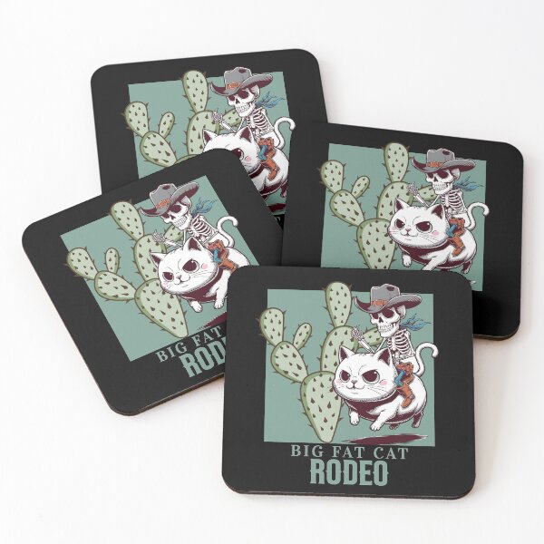 Item preview, BIG FAT CAT RODEO - SKELETON RIDING A KAWAII KITTY designed and sold by justyna-s28.