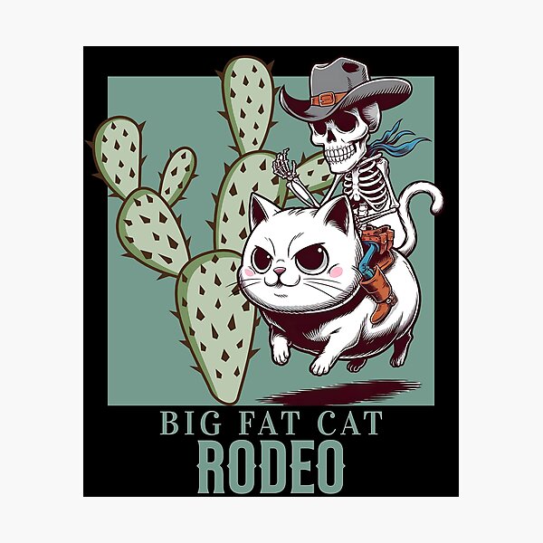 Item preview, BIG FAT CAT RODEO - SKELETON RIDING A KAWAII KITTY designed and sold by justyna-s28.