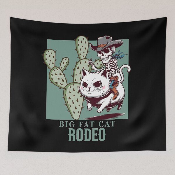 Item preview, BIG FAT CAT RODEO - SKELETON RIDING A KAWAII KITTY designed and sold by justyna-s28.