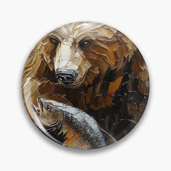 Item preview, Grizzly Bear Fishing in Dynamic Impasto Style designed and sold by Moisky Art.