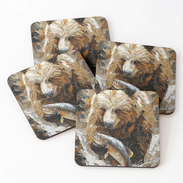 Artikelvorschau, Grizzlybär beim Angeln im dynamischen Impasto-Stil entworfen und verkauft von Moisky Art.