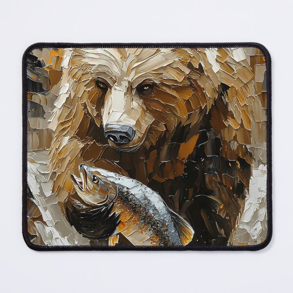 Item preview, Grizzly Bear Fishing in Dynamic Impasto Style designed and sold by Moisky Art.