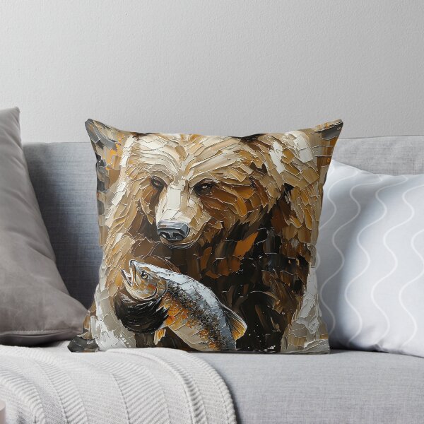 Item preview, Grizzly Bear Fishing in Dynamic Impasto Style designed and sold by Moisky Art.