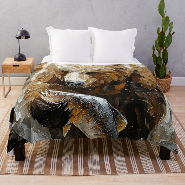 Item preview, Grizzly Bear Fishing in Dynamic Impasto Style designed and sold by Moisky Art.