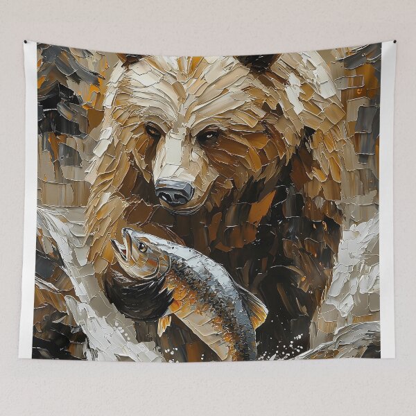 Item preview, Grizzly Bear Fishing in Dynamic Impasto Style designed and sold by Moisky Art.