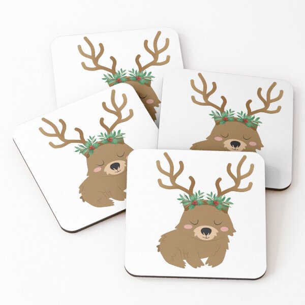 Item preview, Cute Christmas Australian wombat with reindeer antlers designed and sold by Fern-and-Fyre.