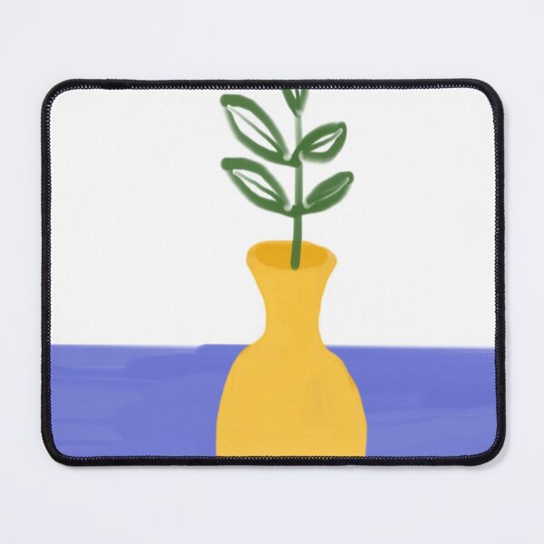 Item preview, Illustration of a Green Plant in a Yellow Vase on Blue Surface designed and sold by Beautiful art store.