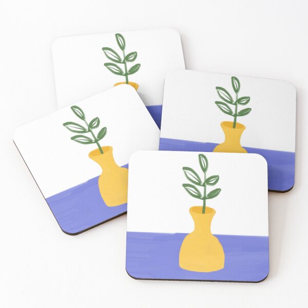 Item preview, Illustration of a Green Plant in a Yellow Vase on Blue Surface designed and sold by Beautiful art store.