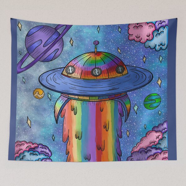 Item preview, Rainbow UFO in space designed and sold by WrensDgtDesigns.