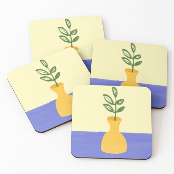 Item preview, Illustration of a Green Plant in a Yellow Vase on Blue Surface designed and sold by Beautiful art store.