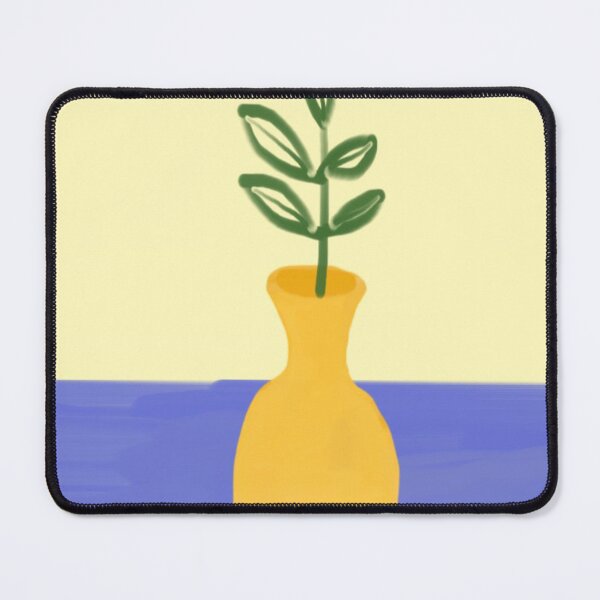 Item preview, Illustration of a Green Plant in a Yellow Vase on Blue Surface designed and sold by Beautiful art store.