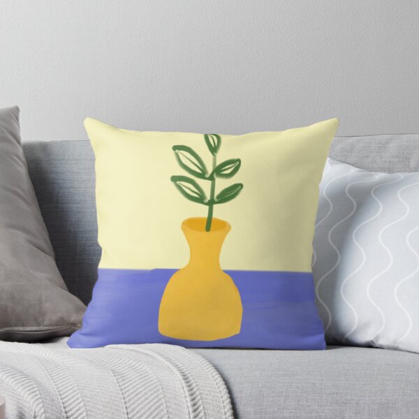 Item preview, Illustration of a Green Plant in a Yellow Vase on Blue Surface designed and sold by Beautiful art store.