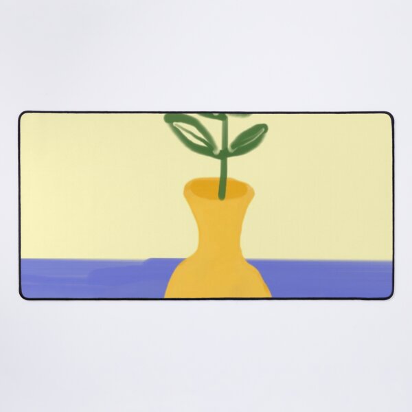 Item preview, Illustration of a Green Plant in a Yellow Vase on Blue Surface designed and sold by Beautiful art store.