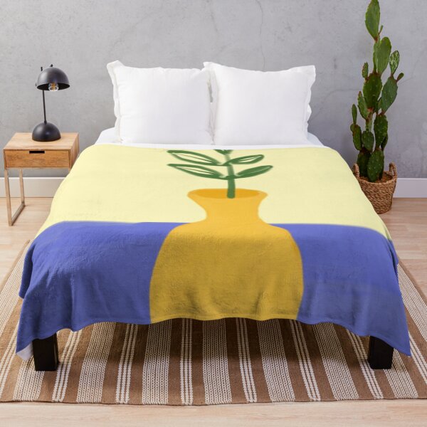 Item preview, Illustration of a Green Plant in a Yellow Vase on Blue Surface designed and sold by Beautiful art store.