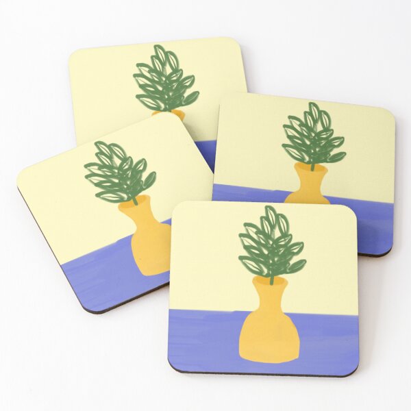 Item preview, Illustration of a Green Plant in a Yellow Vase on Blue Surface designed and sold by Beautiful art store.