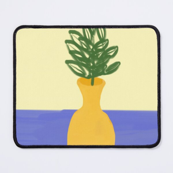 Item preview, Illustration of a Green Plant in a Yellow Vase on Blue Surface designed and sold by Beautiful art store.
