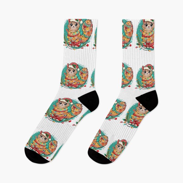 Item preview, Cute Christmas Cat Tangled in Festive Lights designed and sold by ArtbyPriscilla.