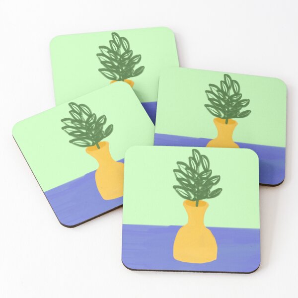 Item preview, Digital Artwork of Yellow Vase With Green Plant on Table designed and sold by Beautiful art store.
