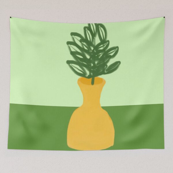 Item preview, Artwork of Yellow Vase With Green Plant on Table designed and sold by Beautiful art store.